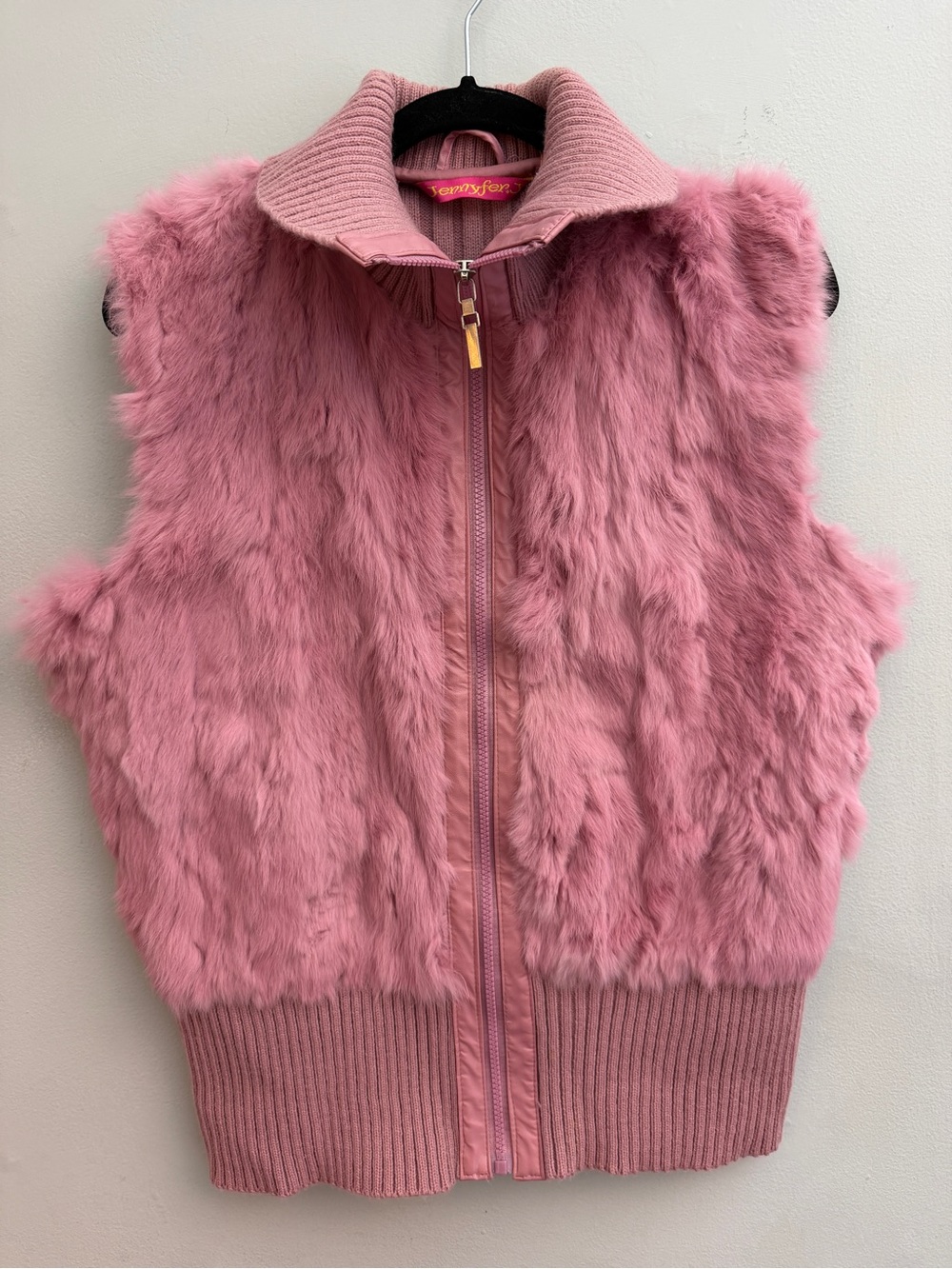 Rare Vintage Y2K Jennyfer J Pink Genuine Rabbit Fur Vest,Size 2X (fits like L)